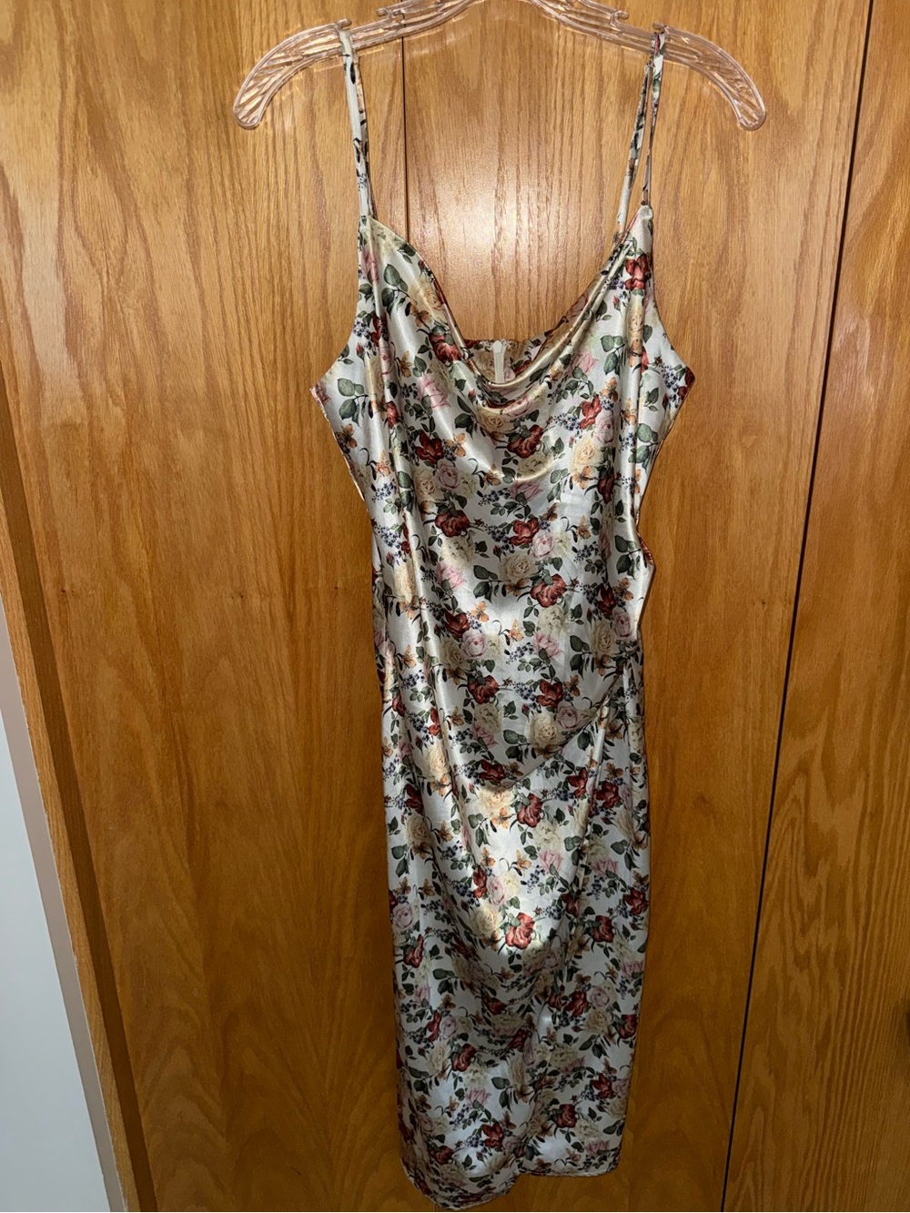 re:named Ivory Floral Satin Slip Dress